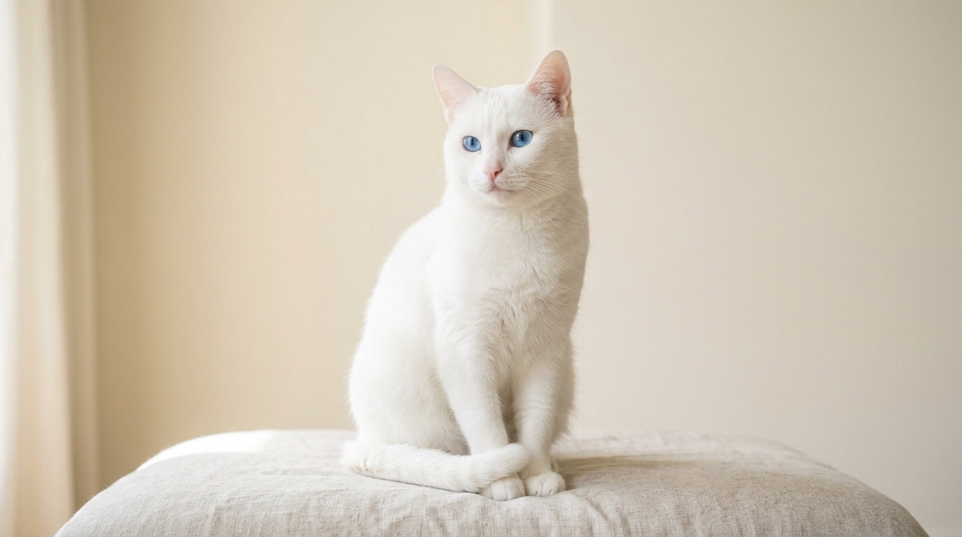 Cloud, a white cat with blue eyes