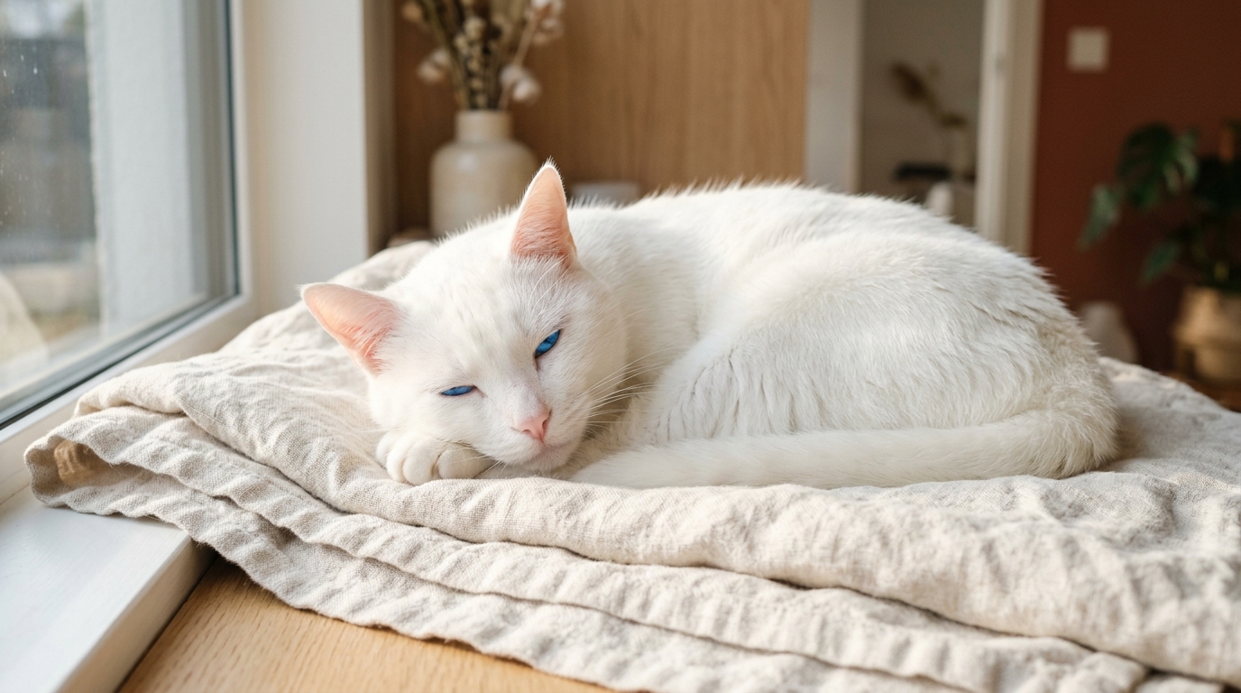 A relaxed cat sleeping peacefully